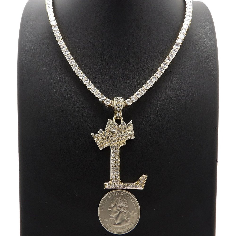Initial Letter "L" Pendant Tennis Chain Necklace
